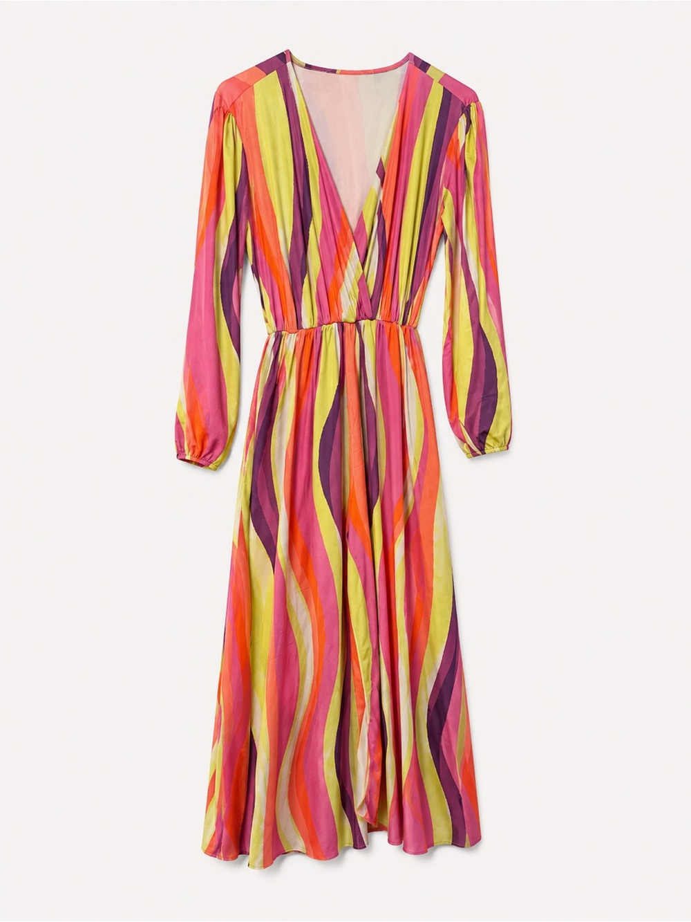 Vibrant Multicolor Wave-Print Maxi Dress